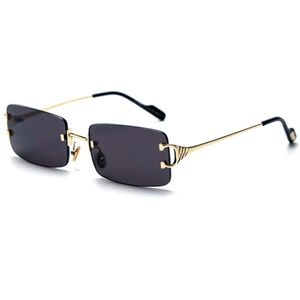 Rimless 90s Women's Mens Frameless Y2K Rectangle Black Tinted Lens Sunglasses